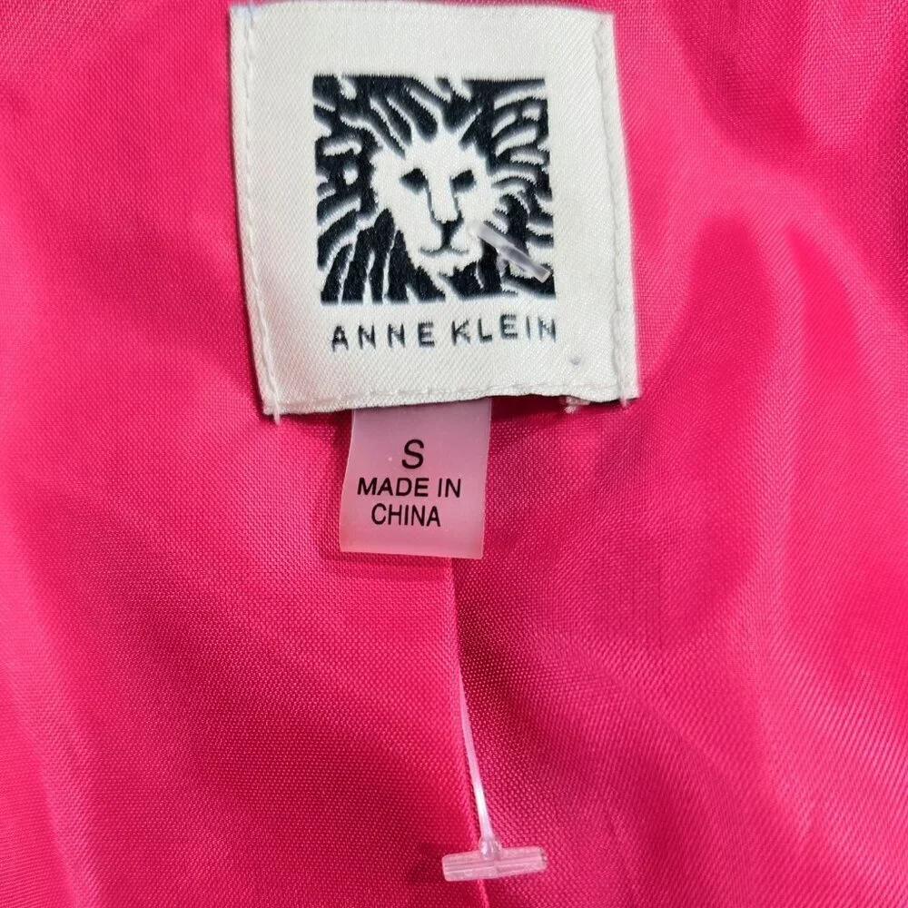 Anne Klein Pink Plaid Tweed Look One Button Blazer Barbie Office Preppy